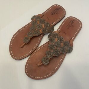 New Aspiga Brown Leather Sandals with Ornate Strap